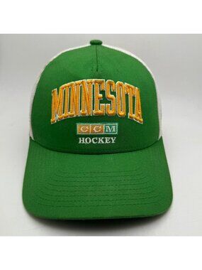 CCM Minnesota Hockey Trucker Hat Green White Mesh Snapback Cap Fan Apparel